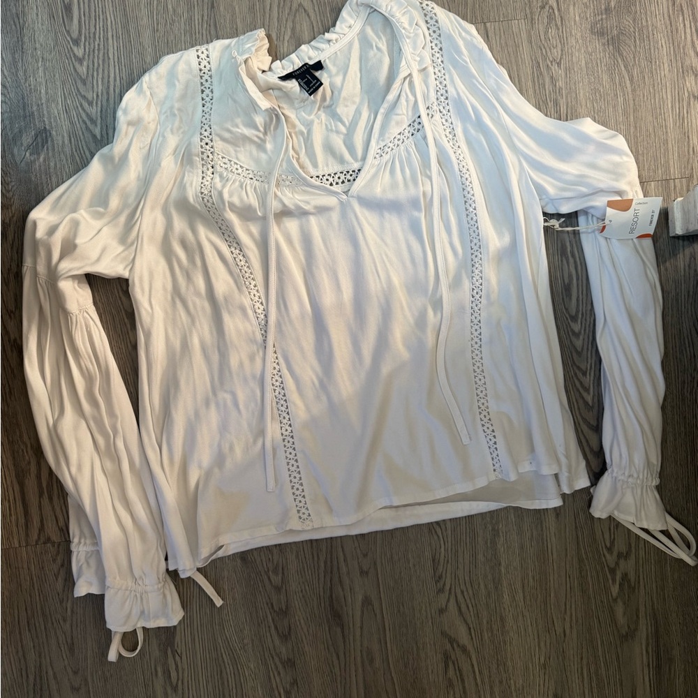 Elegant White Lace Trim Blouse